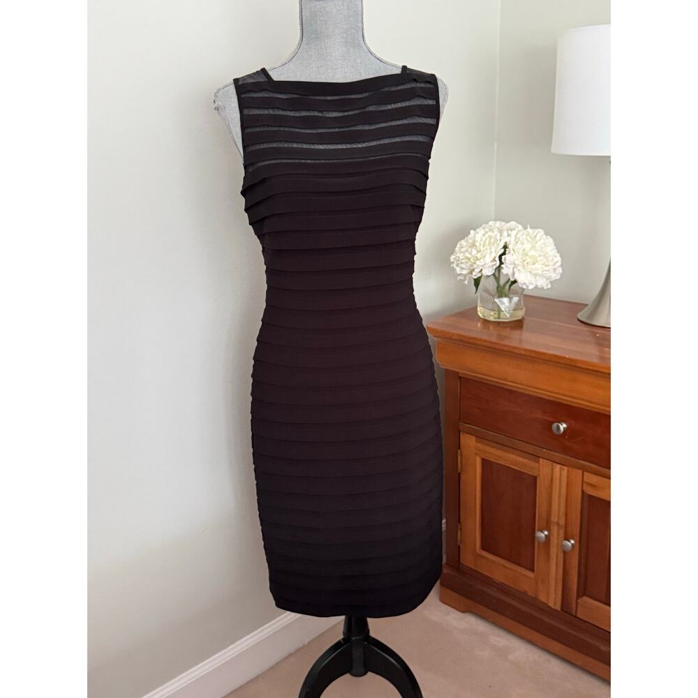 Adrianna Papell NEW Black Shutter Pleat Midi Dress Sleeveless Cocktail Size 10 - Picture 3 of 14